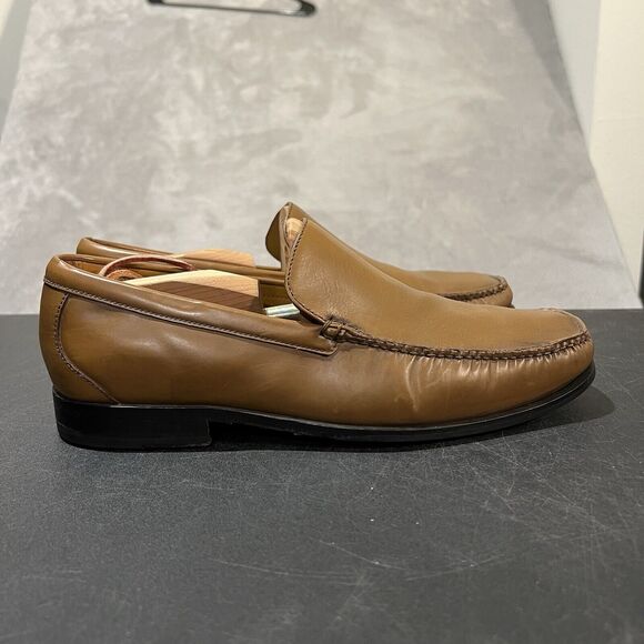 Cole Haan Moc Toe Loafers Mens 10 M Cognac Brown Leather Slip On Casual Dress - Picture 1 of 11